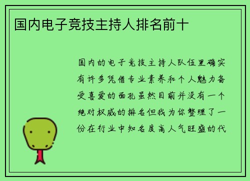 国内电子竞技主持人排名前十