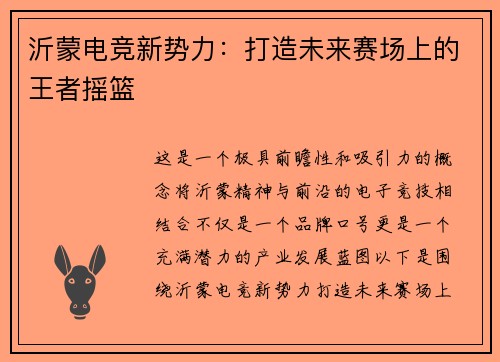 沂蒙电竞新势力：打造未来赛场上的王者摇篮